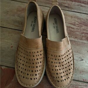Josef Seibel Tan Perforated Leather Slip-Ons